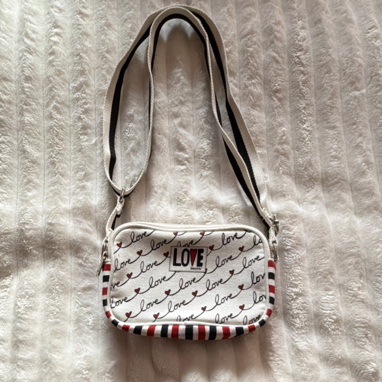 Nicci Striped Love Heart Print Crossbody Bag with Adjustable Strap for Women