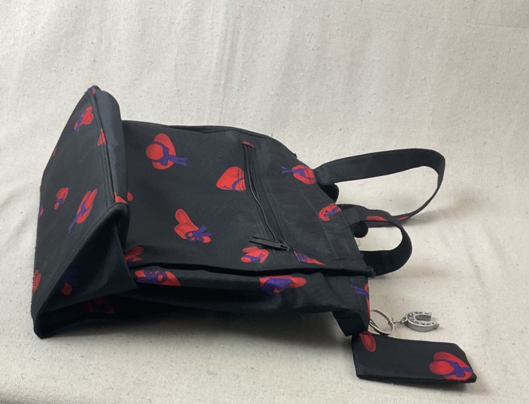 Red Hat Society Tote Bag black with Red and Purple Hats with coin purse