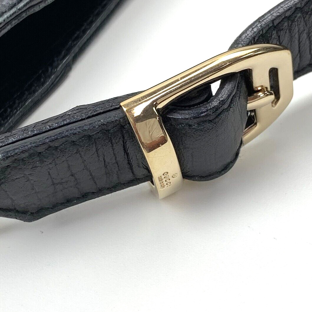 GUCCI Horsebit Sherry Shoulder Bag Black GG Canvas Leather 137388 Auth Used