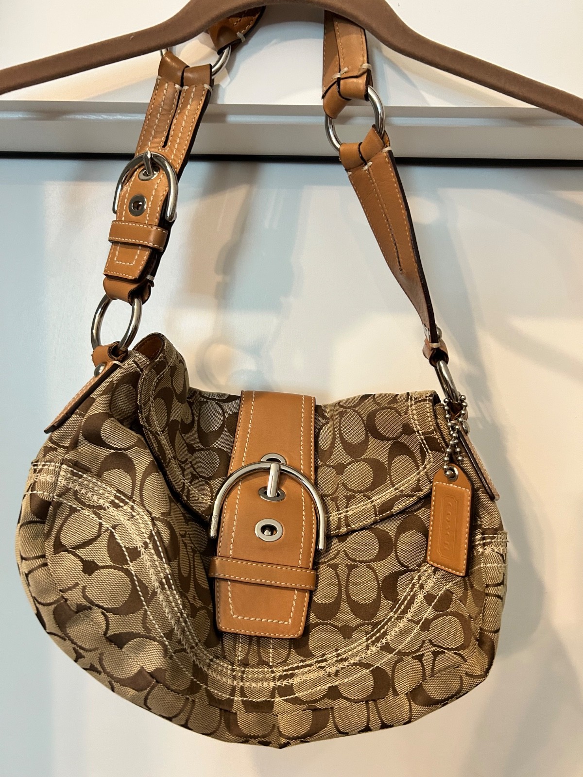 Coach Canvas/Leather Trim Vintage Soho Signature C Small Flap Hobo L0669-10603