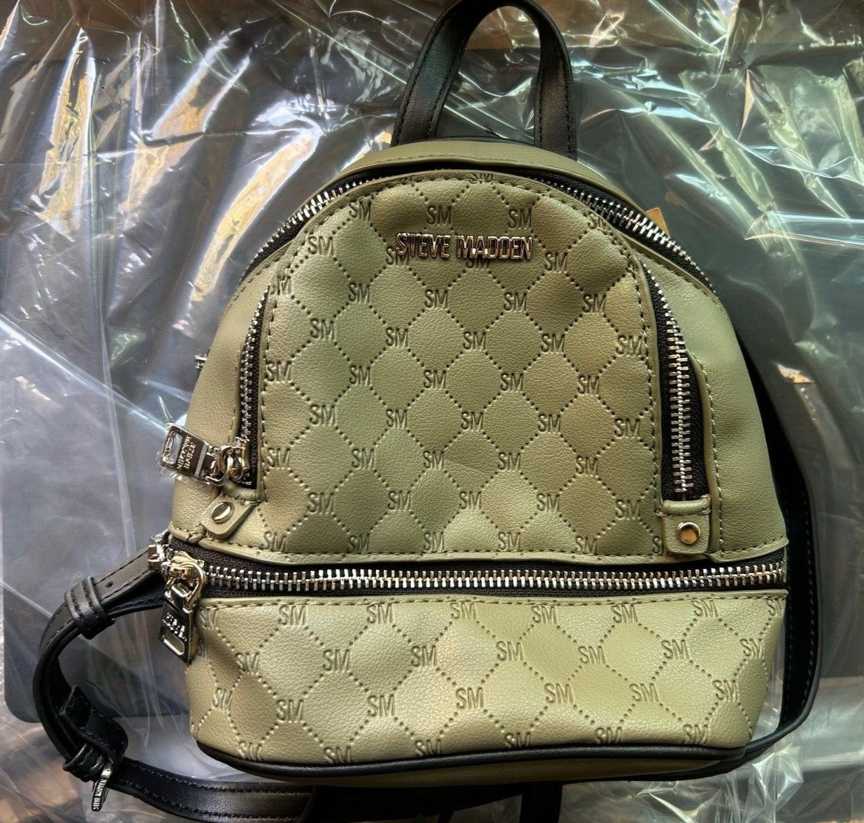 Steve Madden Jacki Convertible Logo Backpack Green Silver