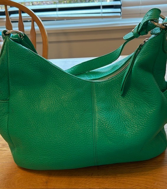 Isaac Mizrahi Live Bridgehampton Green Pebbled Leather Expandable Hobo Bag EXCL