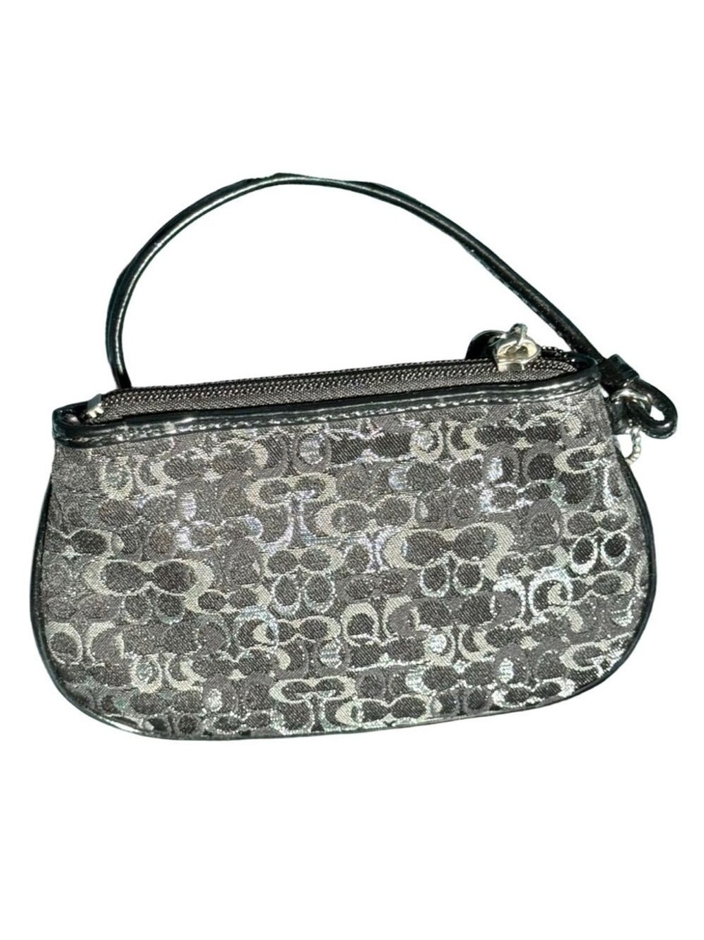 Coach Metallic Silver Black Optic Lurex Signature Small Zipper Wristlet F43363