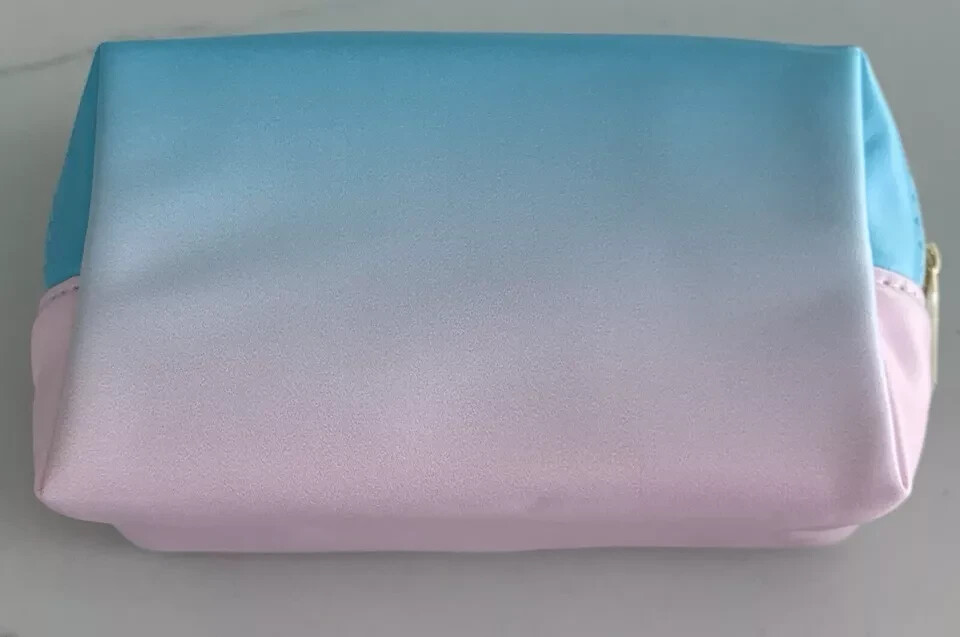 YSL Beaute Pouch Small pink blue ombre Case faux leather toiletry travel Bag