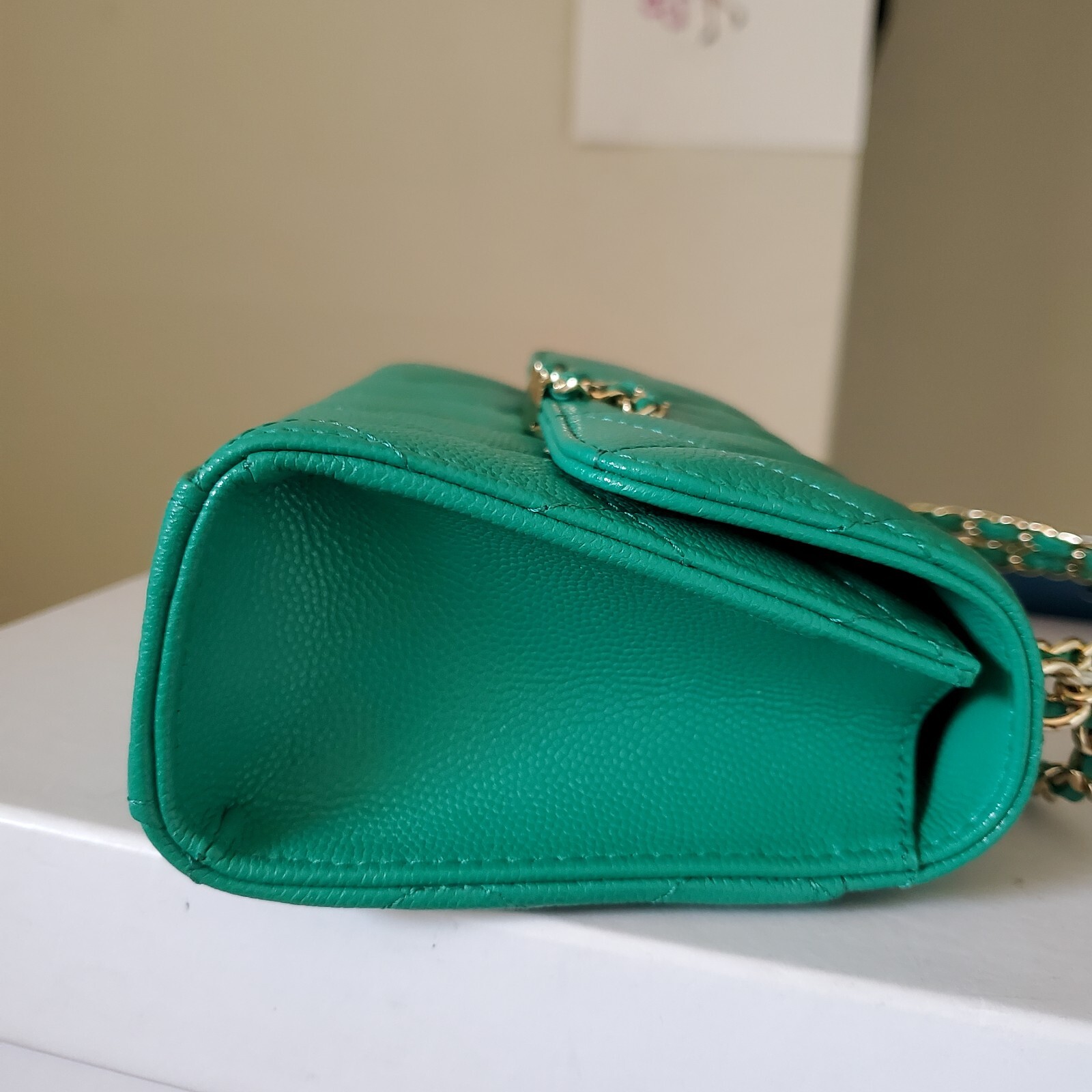 Chanel classic mini Chain Clutch black Green caviar gold hw Bag