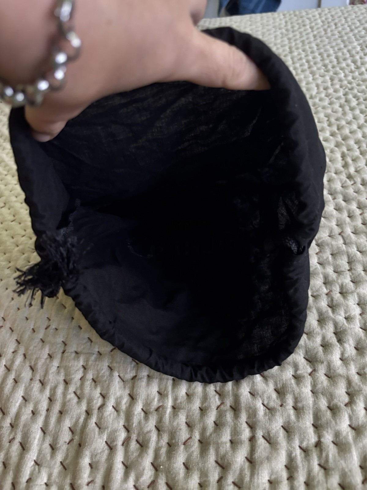 Quince Black Logo Drawstring Dust Bag Pouch, Medium, Wrist Strap