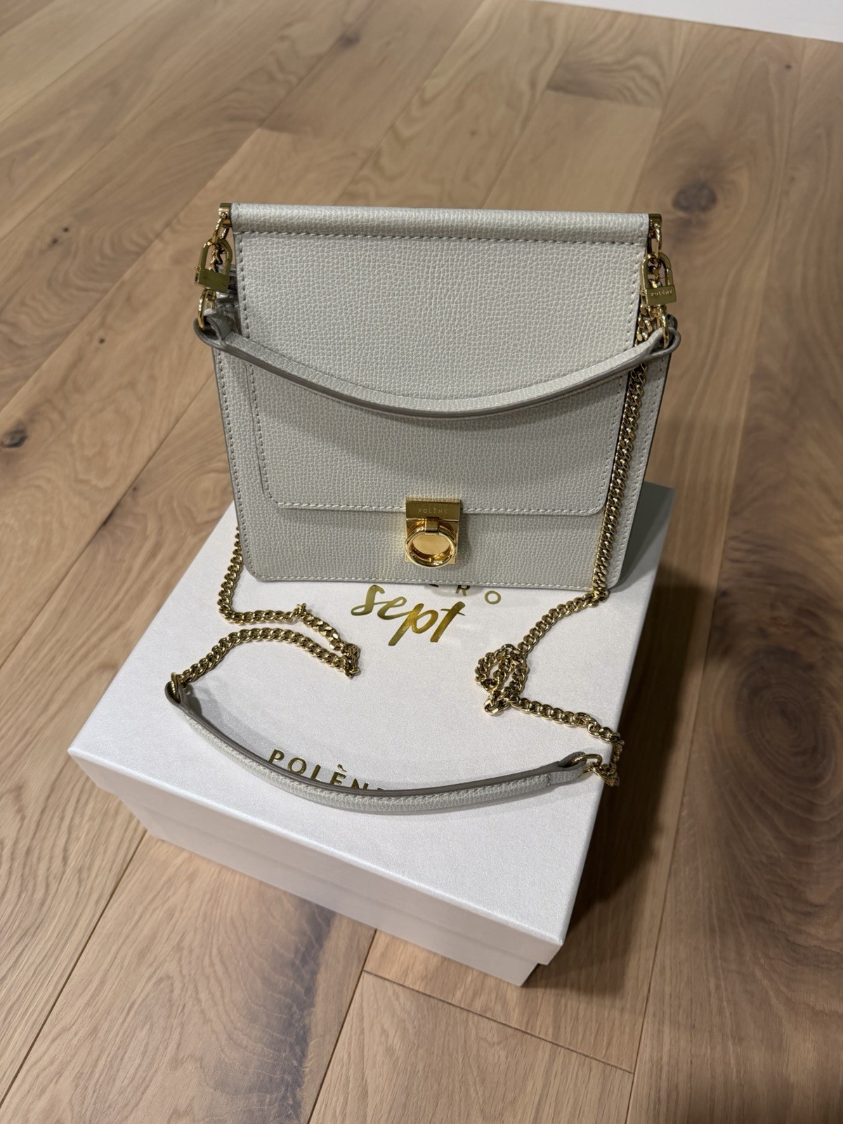 Polene Numero Sept Mini Chalk Chain Shoulder Bag Leather