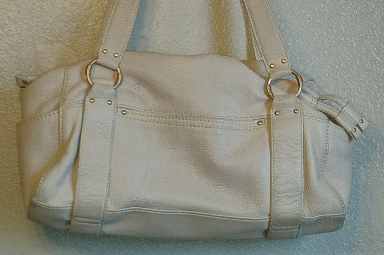 Michael Kors Fulton White Pebbled Leather Studded Satchel Shoulder Bag MK Charm