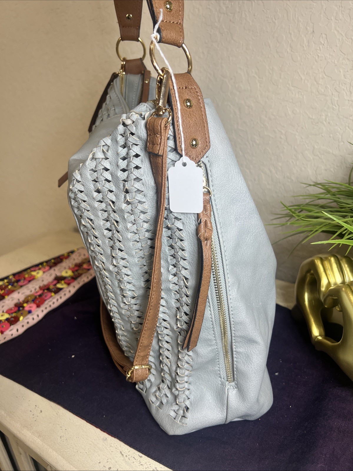 Unbranded Classic Gray Multi Zip Woven Shoulder Handbag Hobo Western Purse
