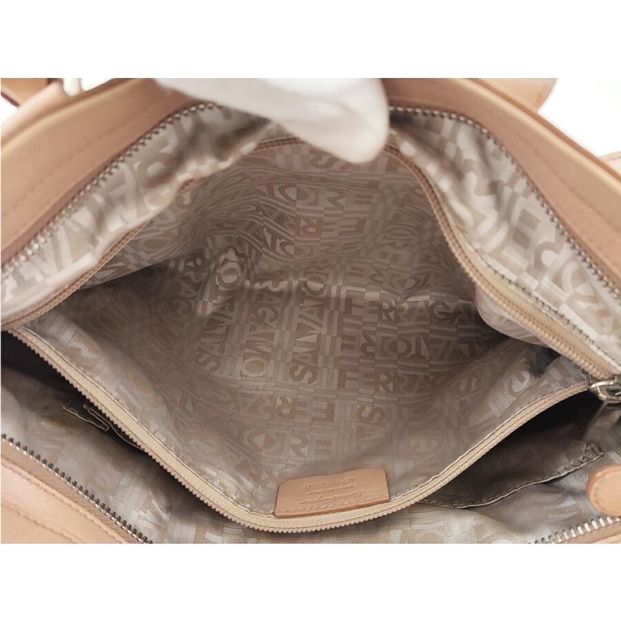 Salvatore Ferragamo Gancini Pink Beige Leather Tote Handbag Silver Hardware