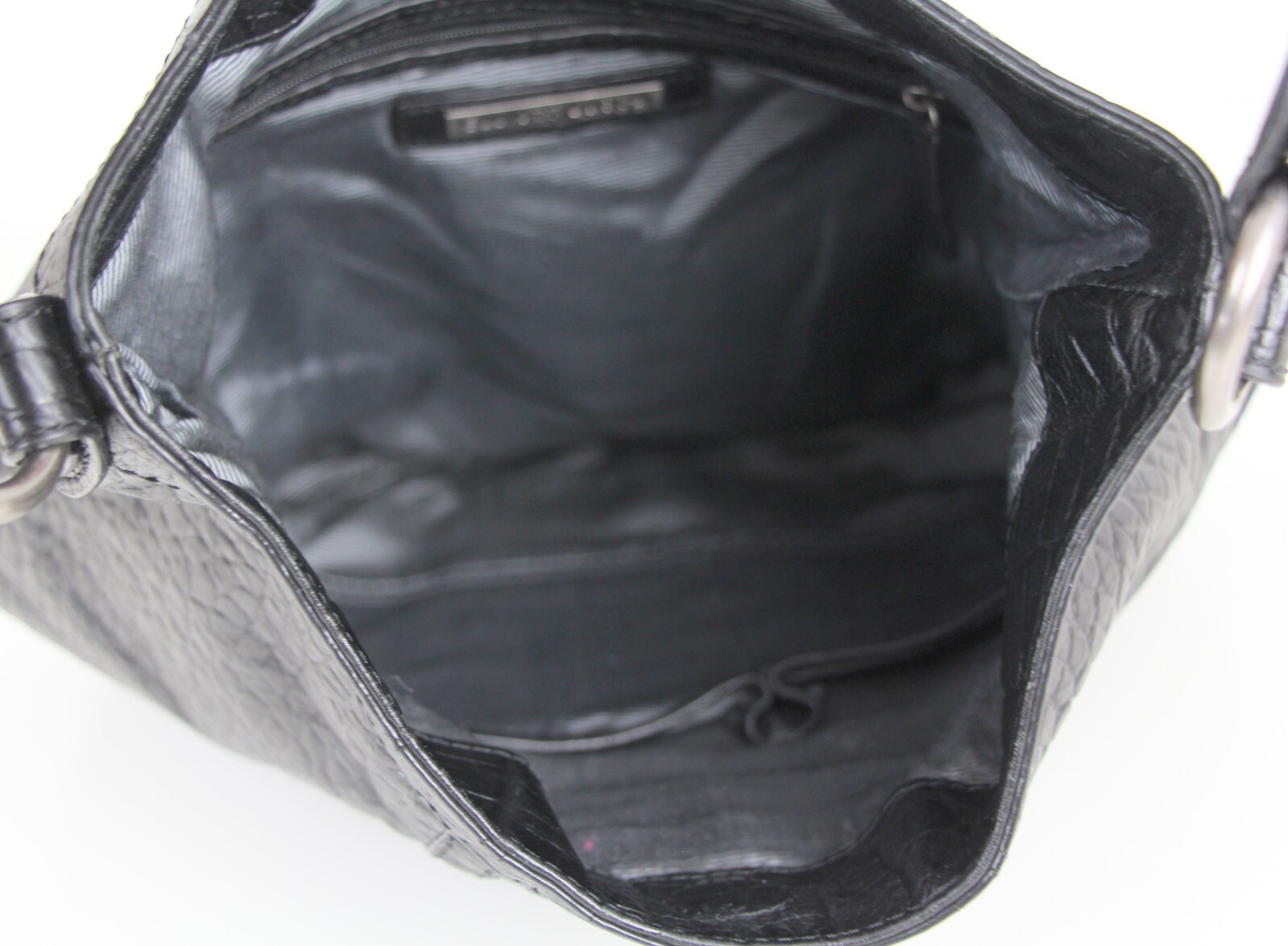 Elliott Lucca WOVEN BLACK GENUINE LEATHER CROCO PRINT SHOULDER BAG HANDBAG HOBO
