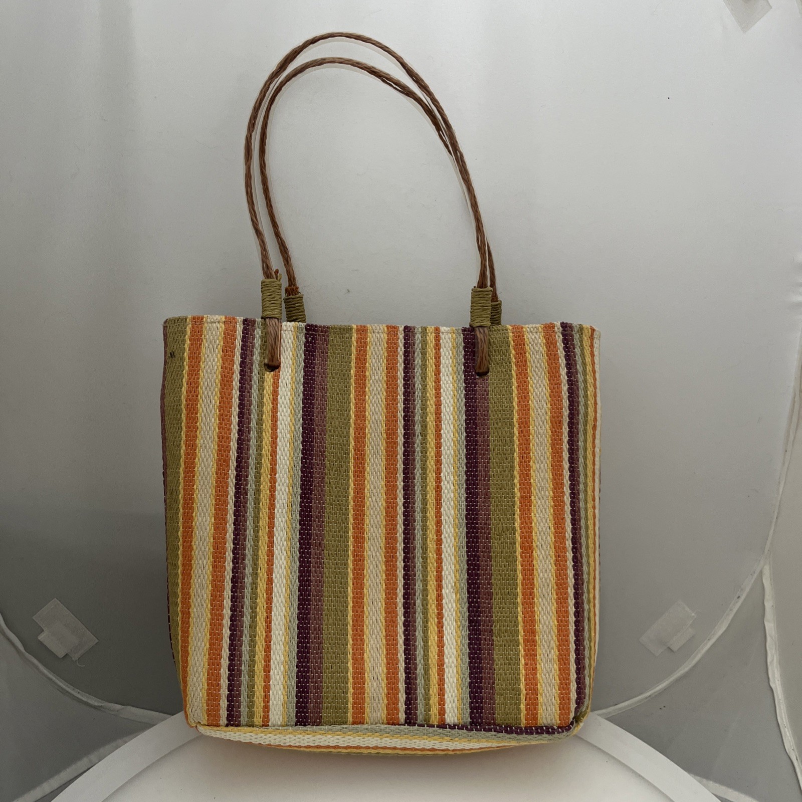 Back to Basics VINTAGE Purse MULTICOLOR Top Handle SATCHEL TOTE Woven Jute BOHO