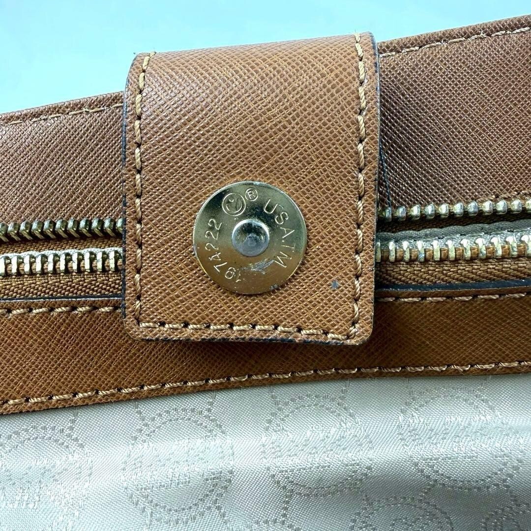 Michael Kors Brown Leather Tote Bag Gold Logo Charm Women Handbag 11.6in