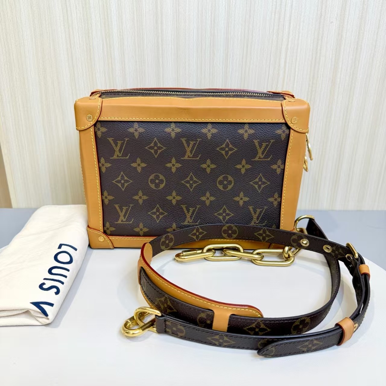 AUTH Louis Vuitton Soft Trunk Monogram Canvas Crossbody Box Bag used