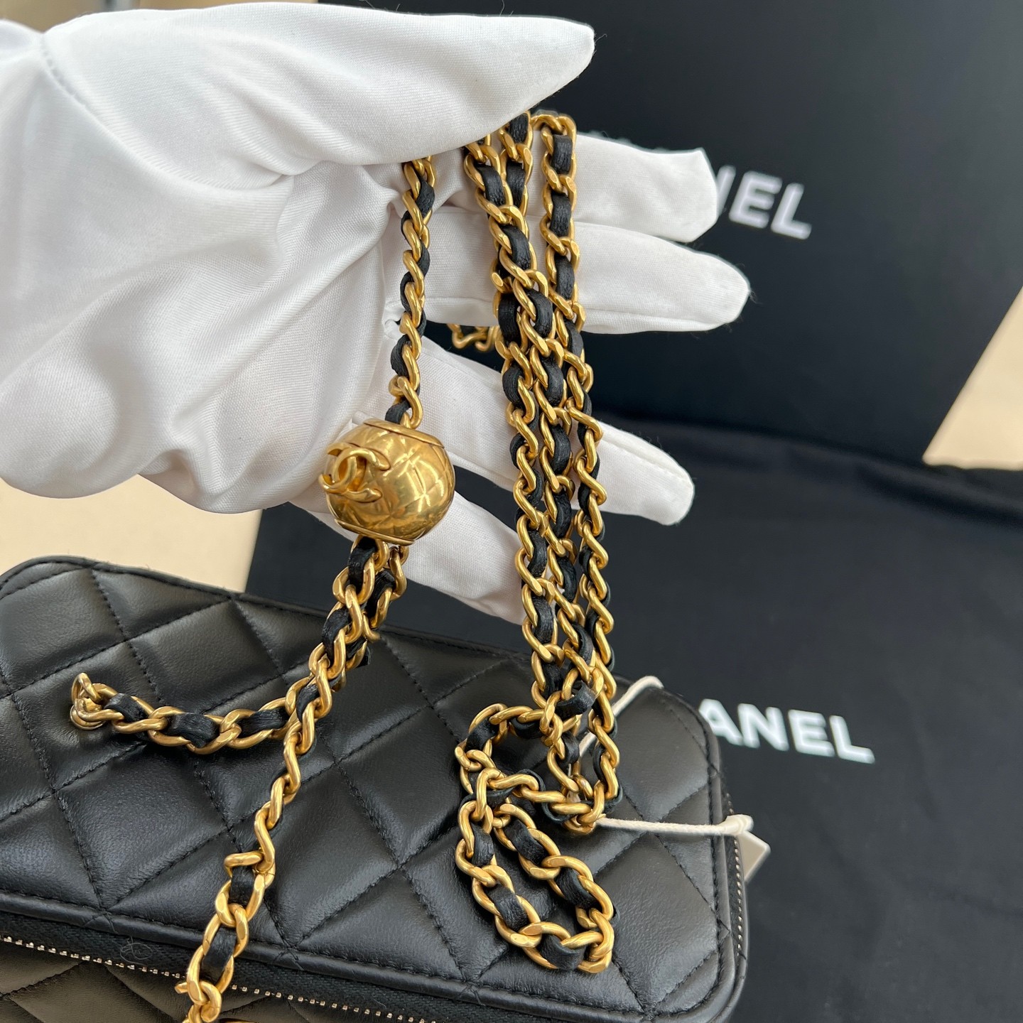 Chanel Gold Ball Vanity Case Normal Size Black Lambskin Crossbody Duty Paid