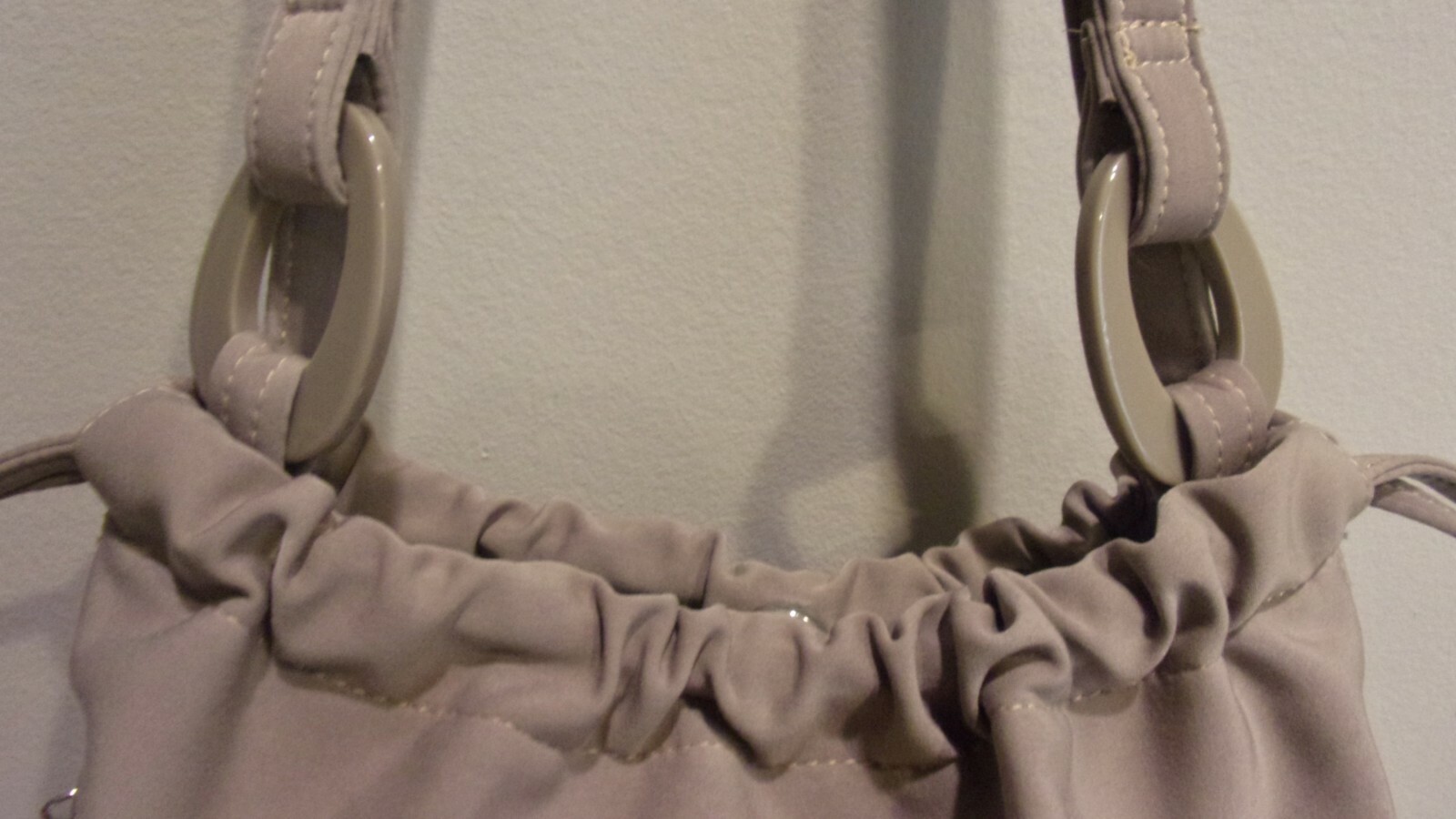 Vtg David Dart Khaki Tan Heavy Nylon Canvas, Lucite Accents Drawstring Sh. Bag