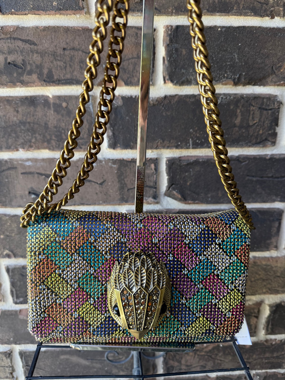 NWT $298 Kurt Geiger Leather Mini Kensington Flap rhinestones multi Crossbody