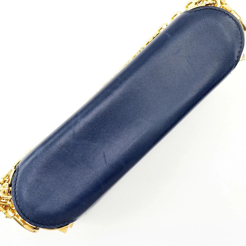 Valentino Garavani Studs Chain Shoulder Shoulder Bag Lambskin Navy Blue #NB2172