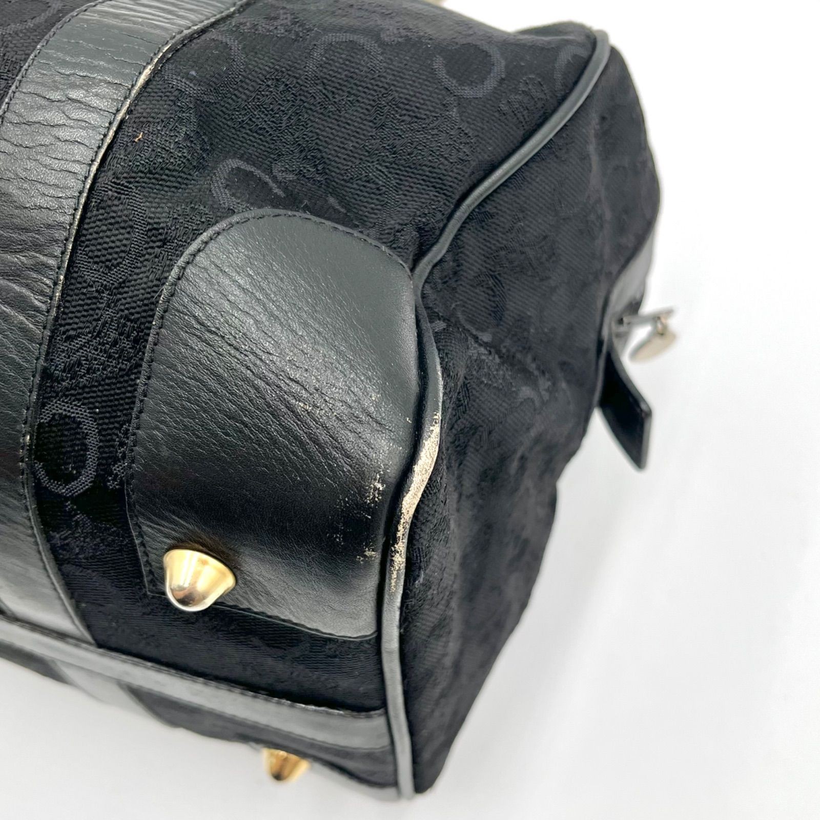 Auth Celine C Macadam Mini Boston Bag Canvas × Leather Handbag Black 2Y9274