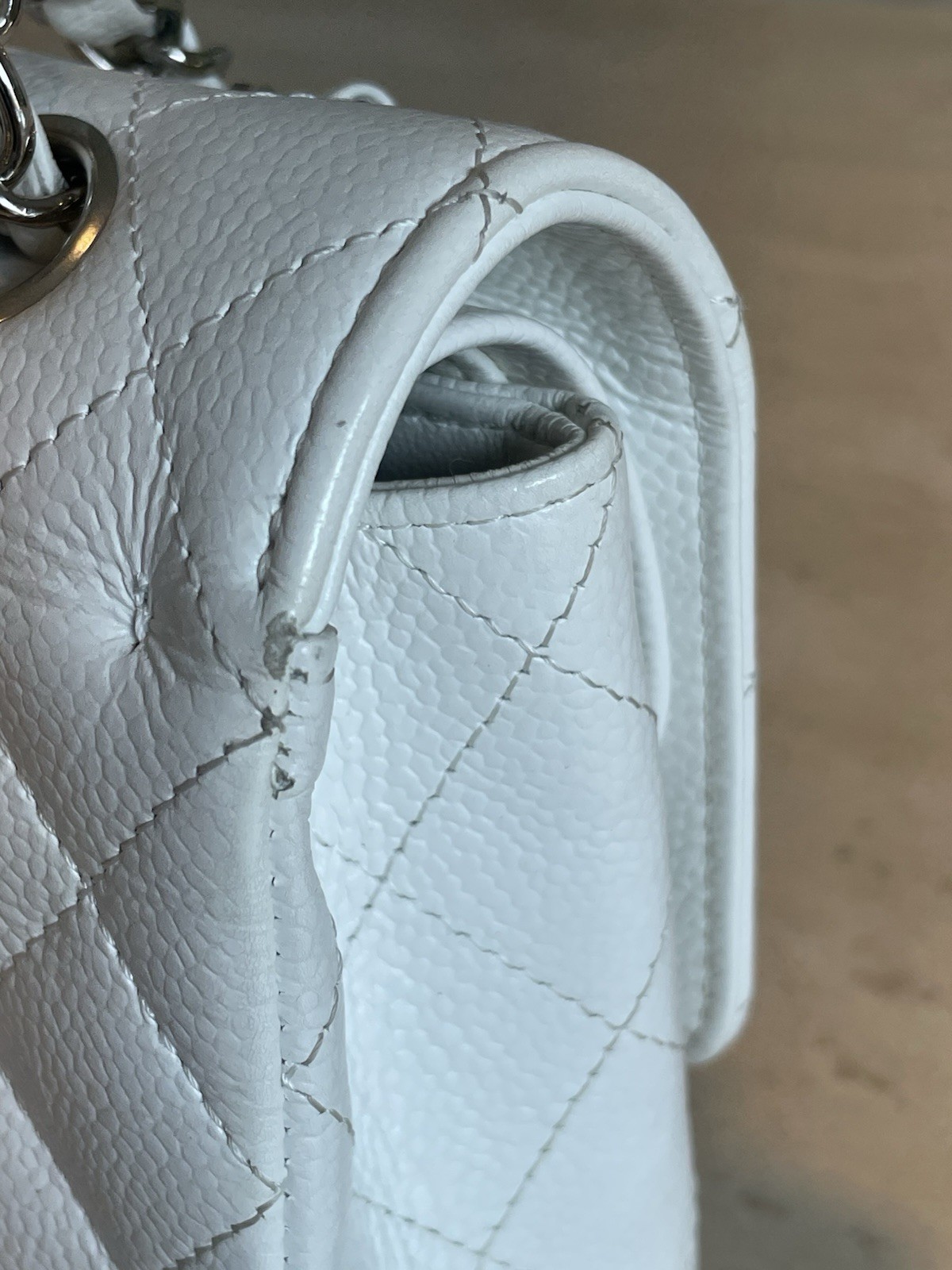 Chanel Medium Classic Flap White Caviar Silver Hardware