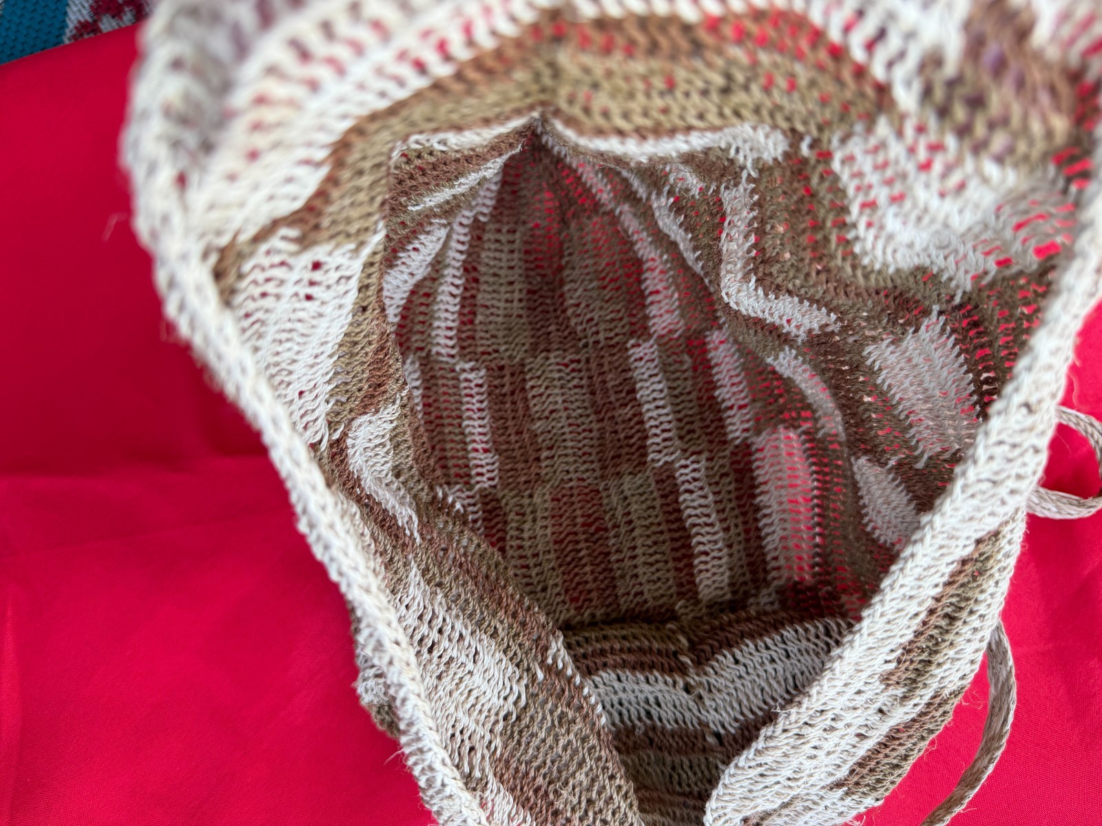 Boho Earthy Artisan Festival Shoulder Bag Browns/Cream Colored Open Weave Purse