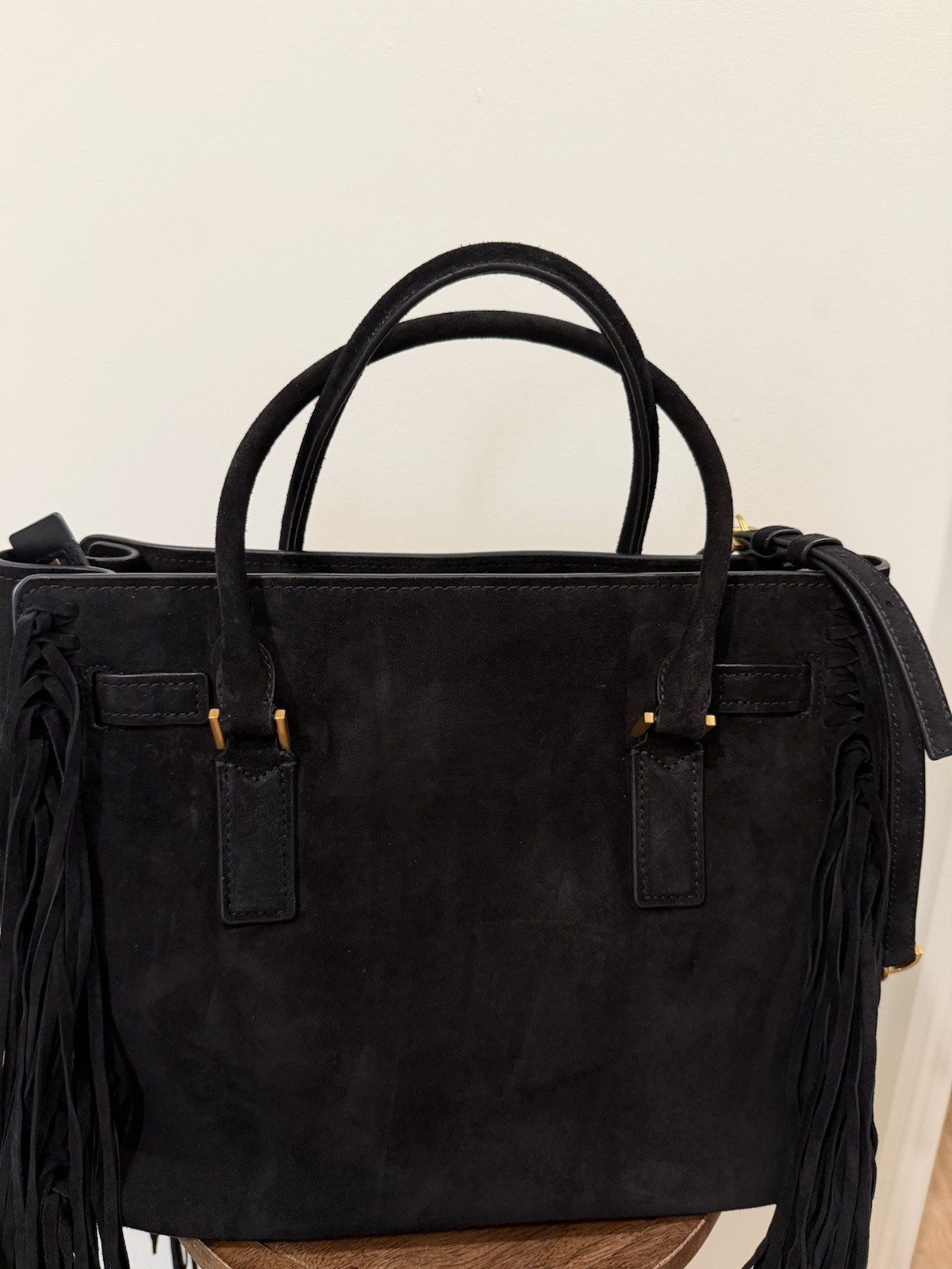 Michael Kors Hamilton Moderne large fringed suede satchel black
