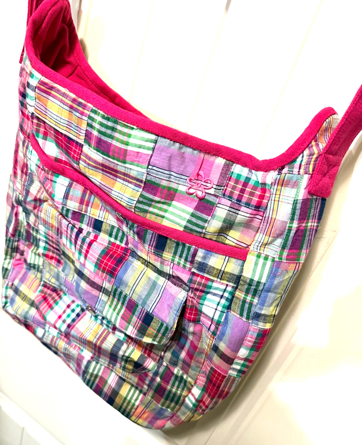Vintage Y2K Limited Too Madras Patchwork Plaid Crossbody Messenger Bag NWT Pink