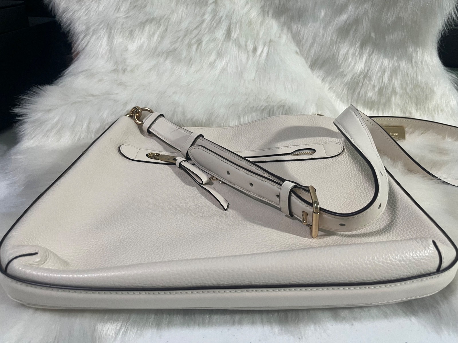 Coach Mae Pebble Leather Chalk/Gold Tone File Crossbody