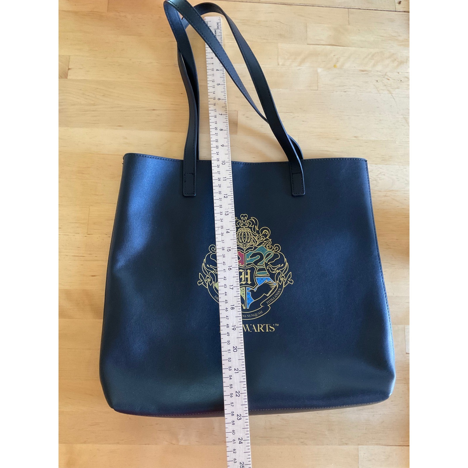 Harry Potter Hogwarts Crest Black Faux Leather Tote Bag Shoulder Bag Graphic