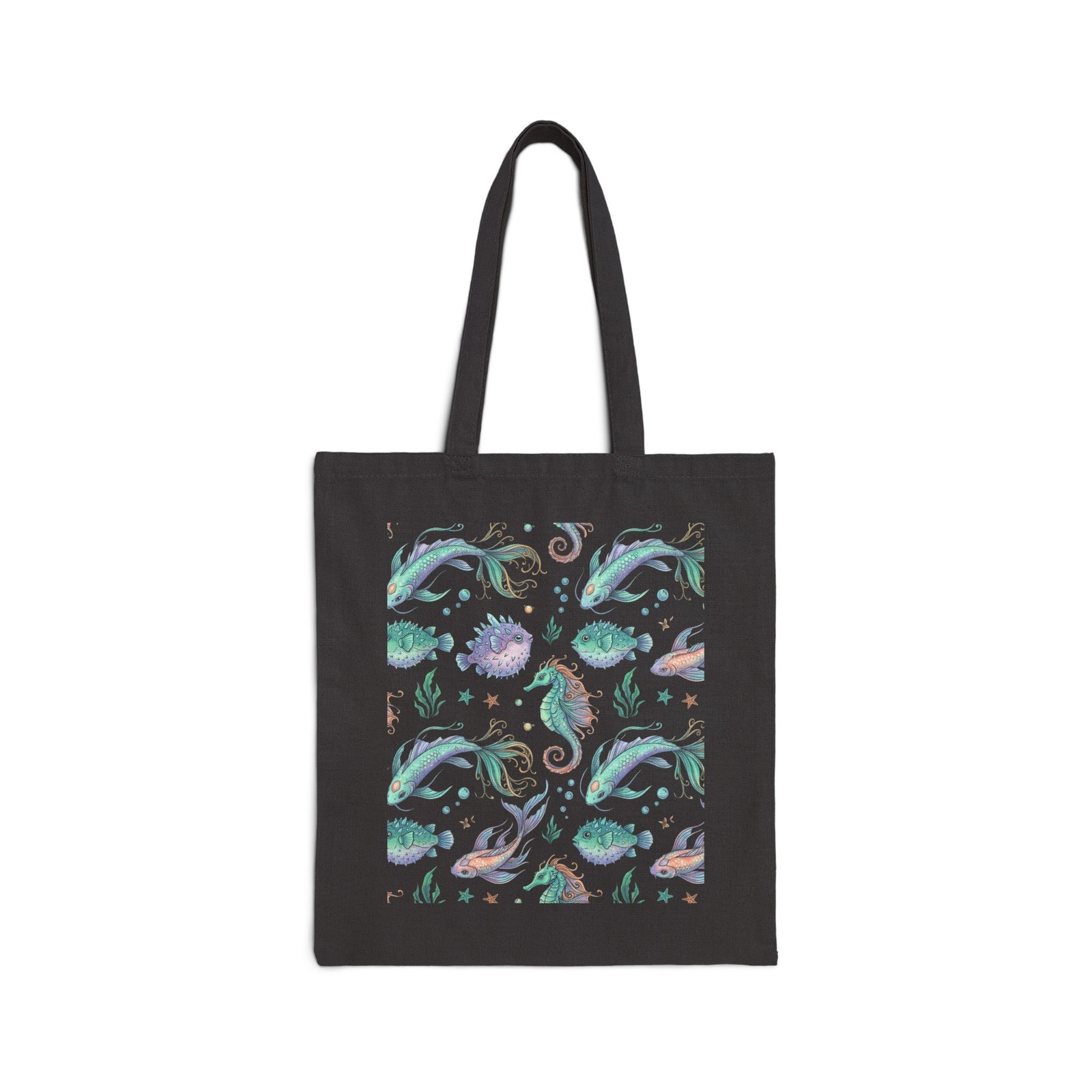 Underwater Sea Creatures 100% CottonTote Bag | Mermaid Seahorse Ocean Pattern