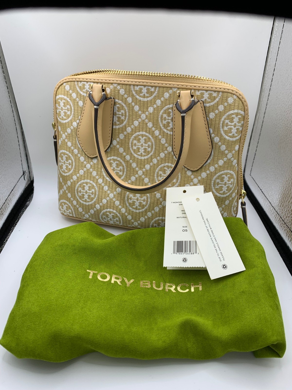 Tory Burch Monogram Raffia Mini Swing Bag Natural