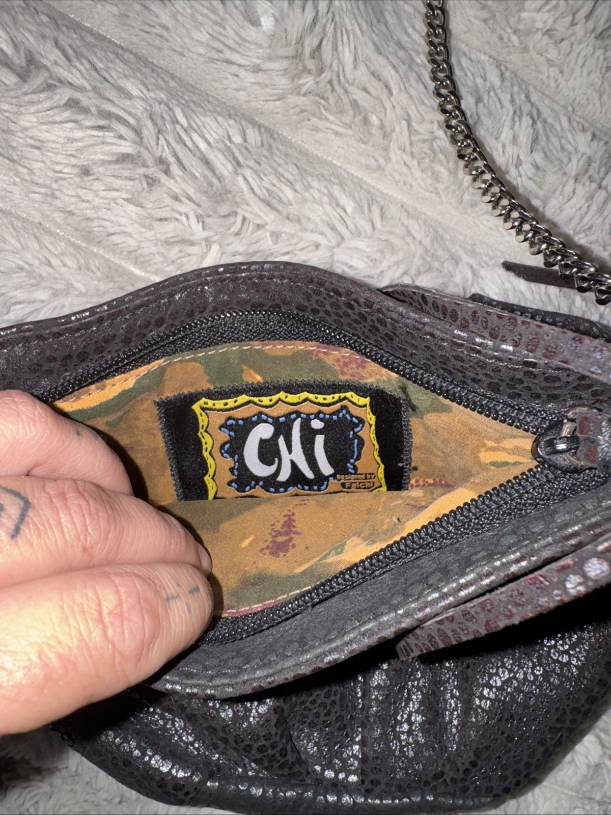 Chi by Carlos Falchi Leather w/ Snakeskin Trim Shoulderbag vintage