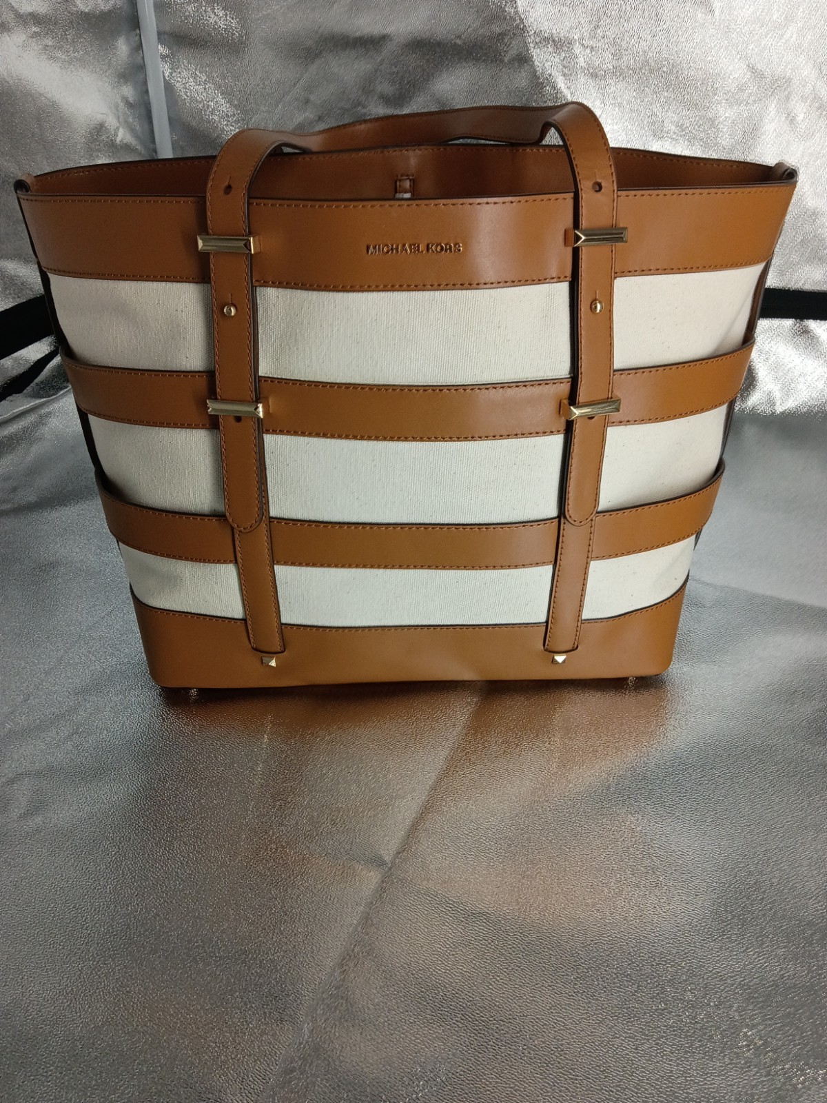 Michael Kors Marie Large Leather and Canvas Cage Tote