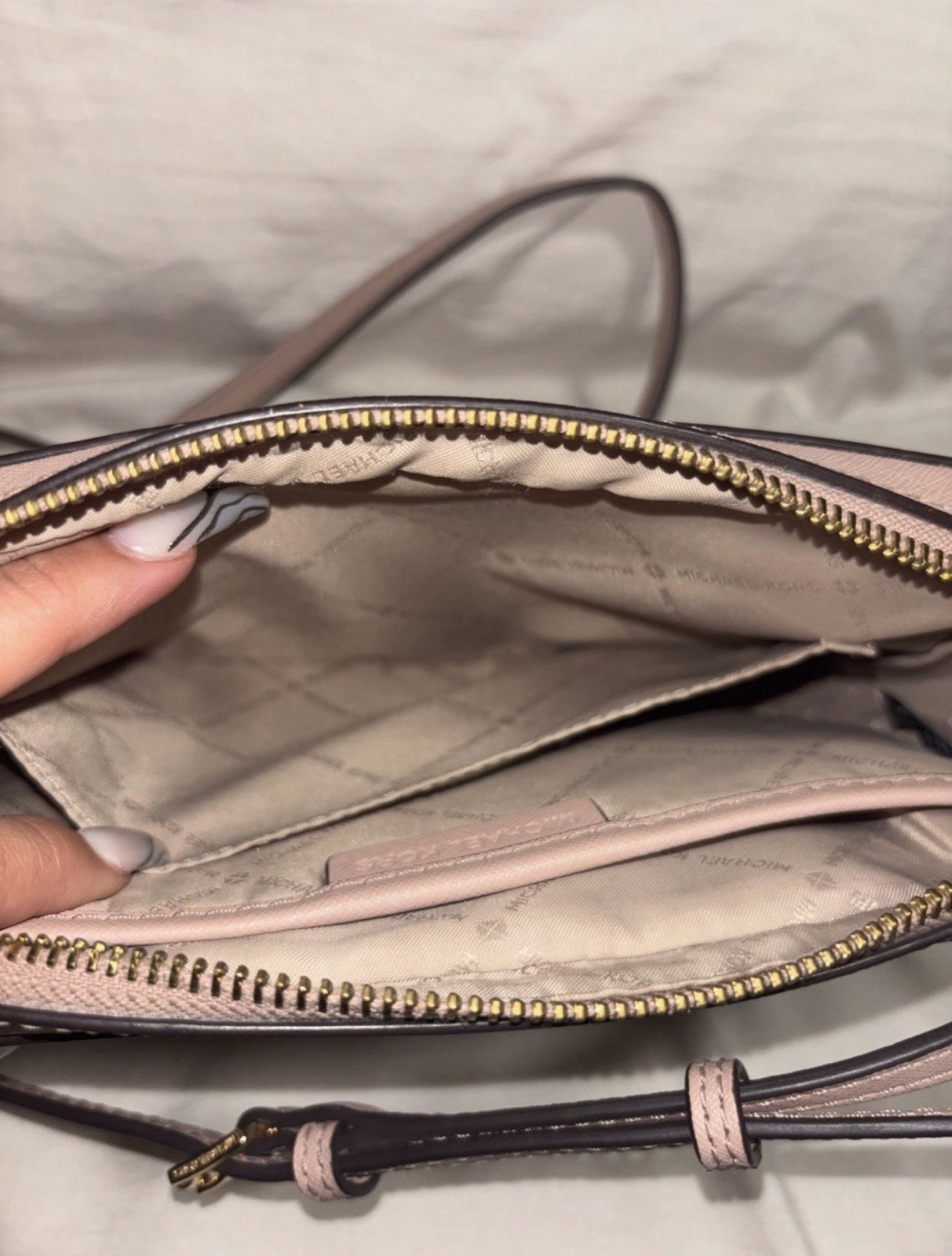 Michael Kors Pink Small Studded Zip Crossbody Bag Adjustable Strap Pockets