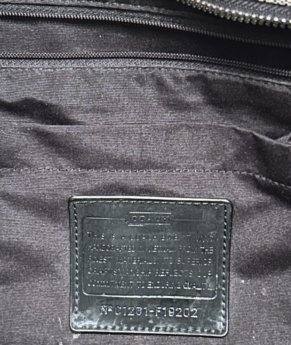 Coach Logo Black Beige Shoulder Bag with Detachable Strap Zip Button Closure