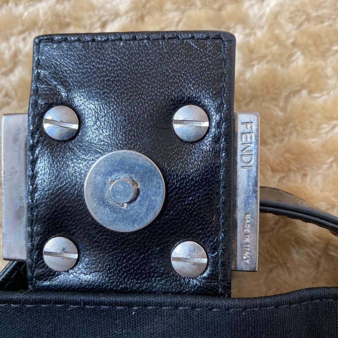 FENDI Mamma Bucket Shoulder Bag Flaplock Leather Jersey Black Silver Hardware