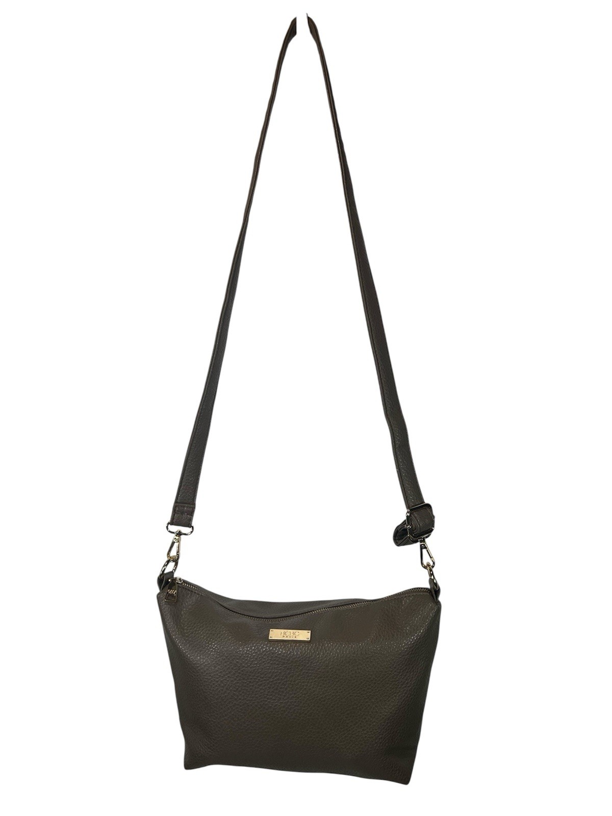 BCBG Paris Pebbled Brown Gold Accent Top Zip Shoulder/Crossbody Bag