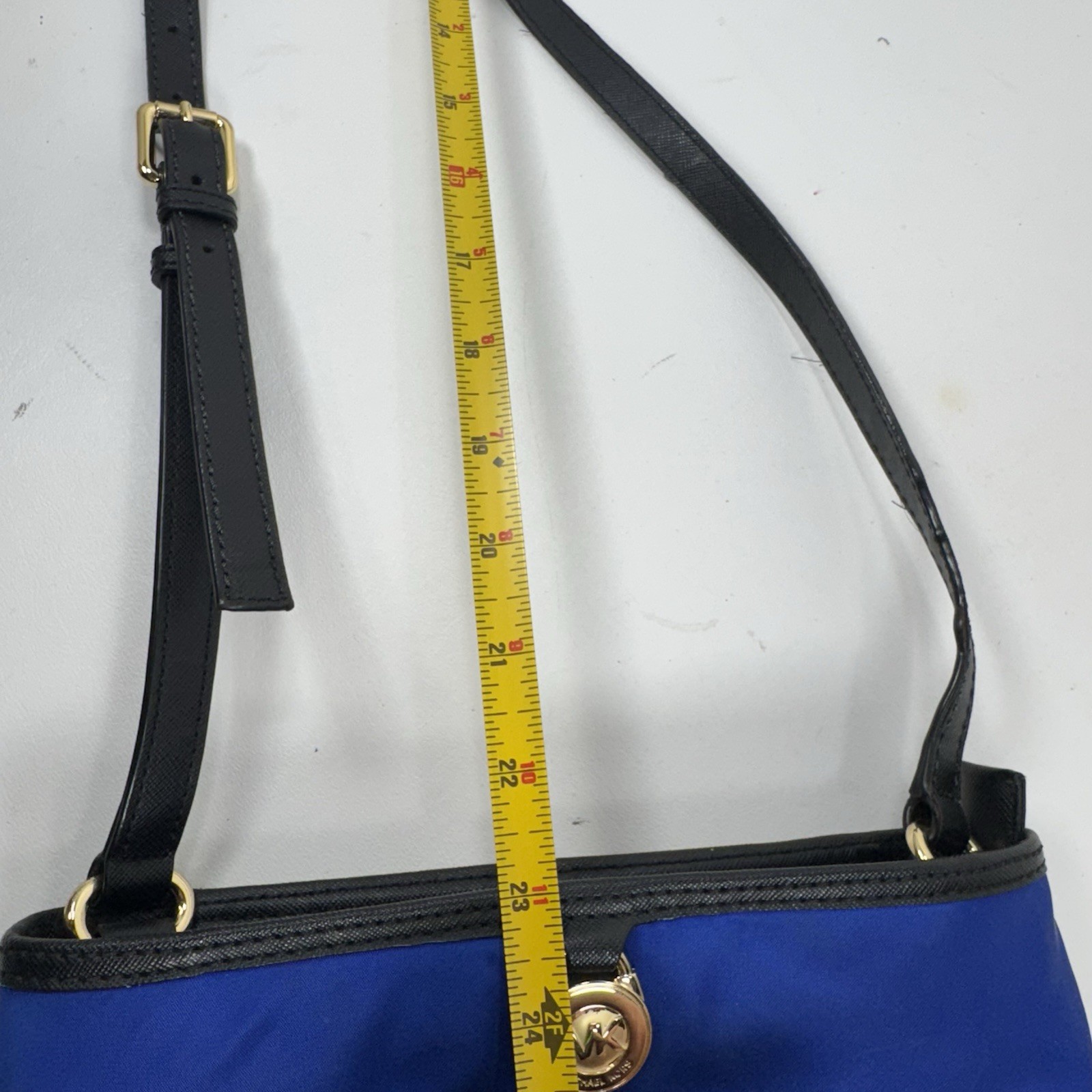 Michael Kors Kempton Royal Blue with Black Leather Trim Lock Crossbody Bag Purse