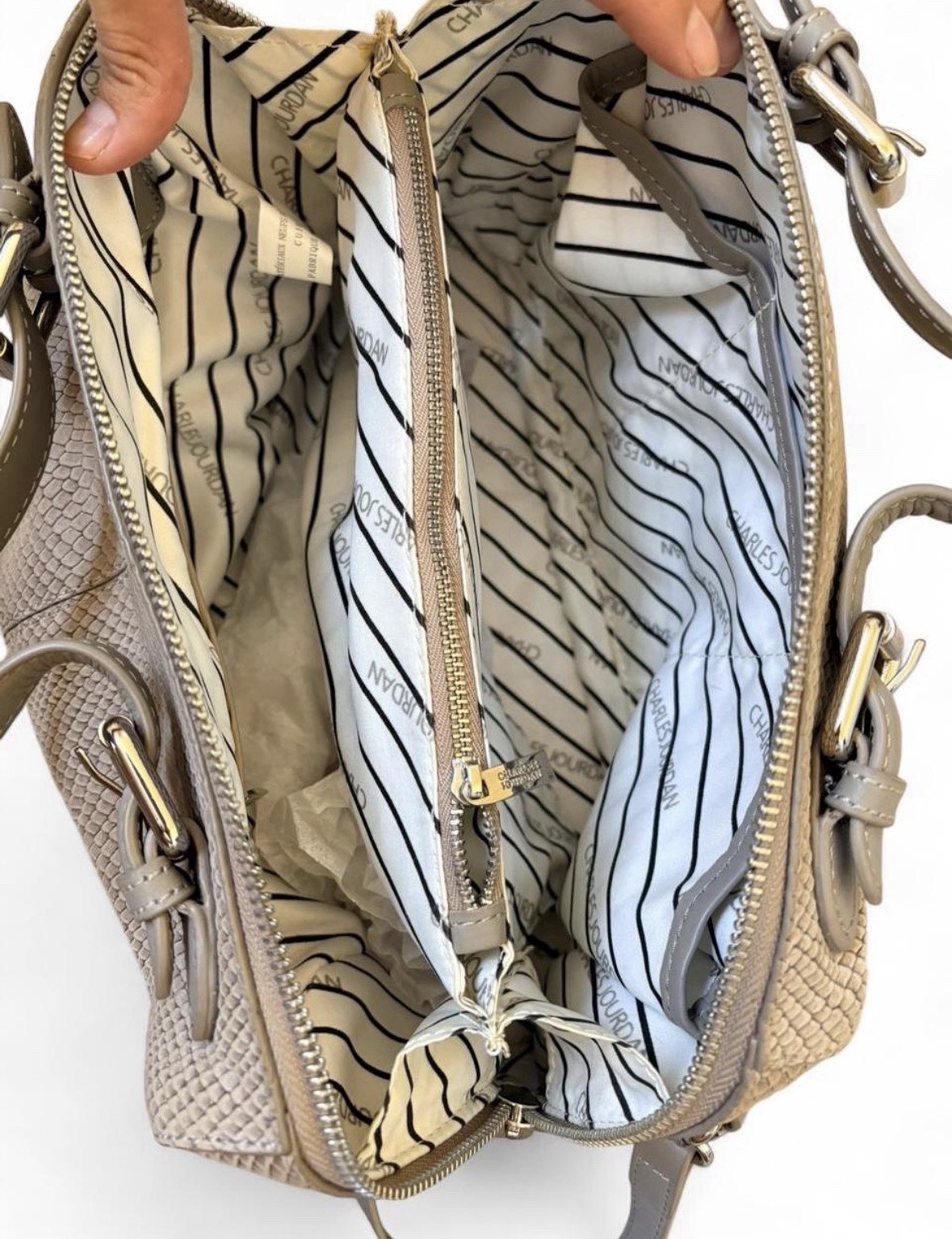 Charles Jourdan Gray Satchel Top Handle Bag Detachable Strap Zip Turn Lock