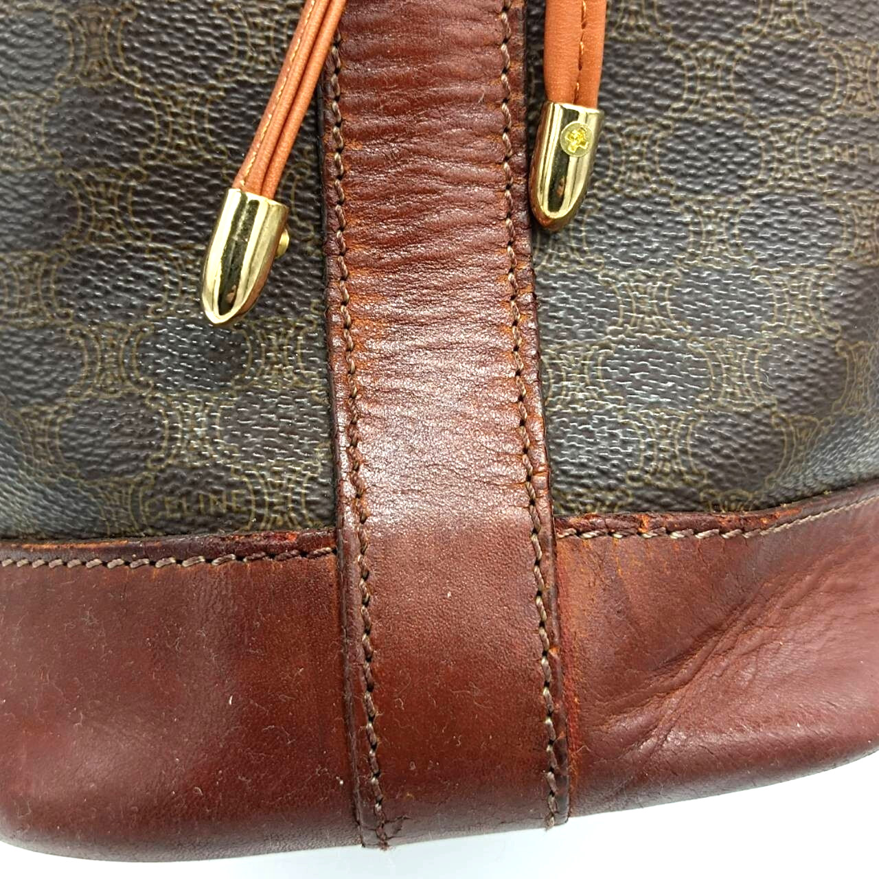 CELINE Shoulder Drawstring Bucket Bag PVC Macadam M10