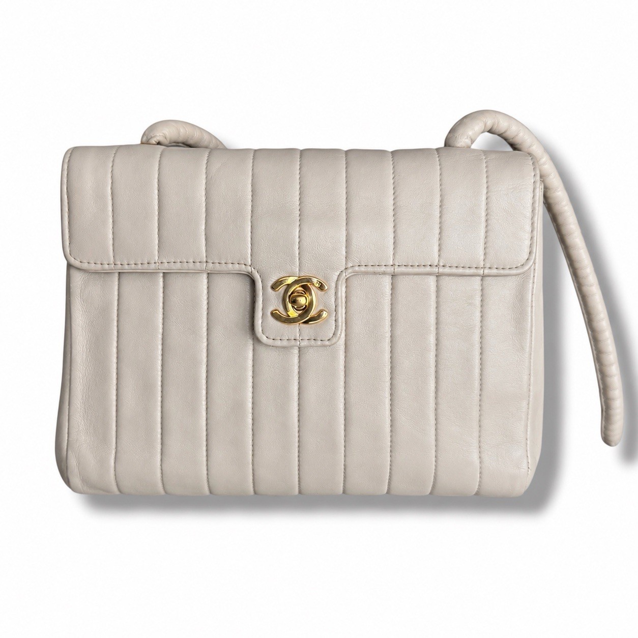 Chanel Mademoiselle Vertical Quilt Flap White Lambskin GHW Series 2 1991-1994