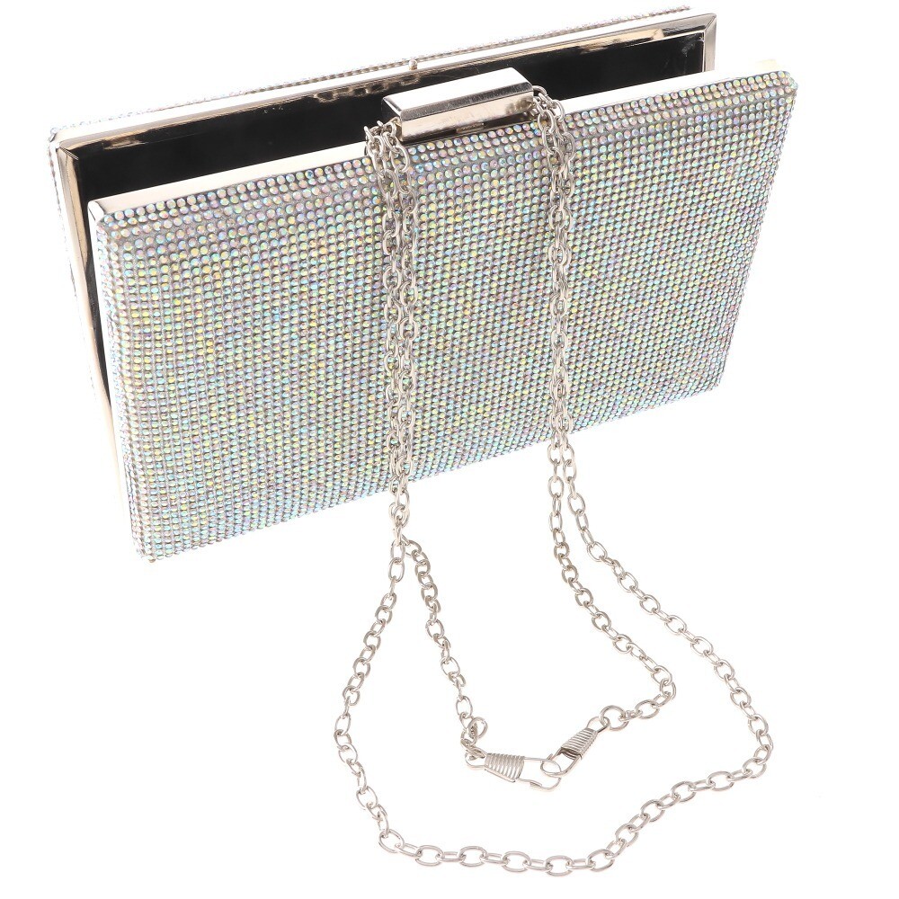 Silver Tone Metal Frame Clutch Evening Bag With Rhinestone BZY201-SAB