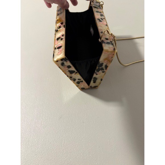 Pink Tortoise Shell Acrylic Resin Box Clutch Gold Chain Evening Bag Handbag