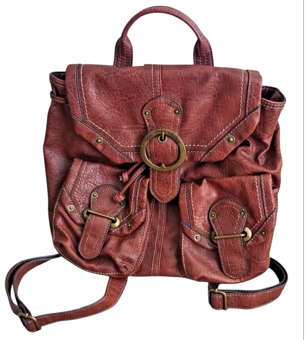 Vintage America Nine West Brown Leather BackPack Hand Bag Travel Purse 13×12