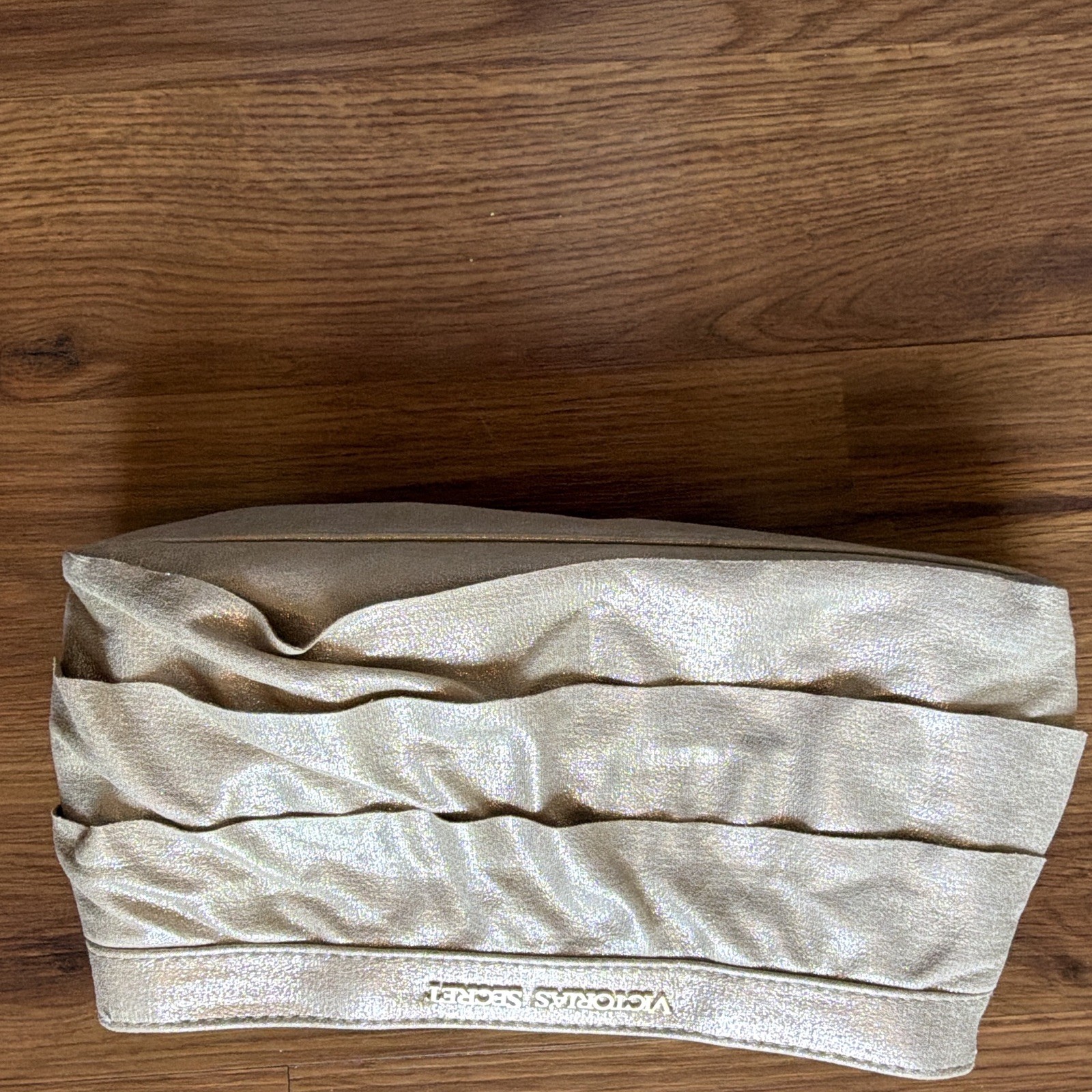 Victoria’s Secret Metallic Gold Pleated Lined Clutch Wrist Strap Magnetic