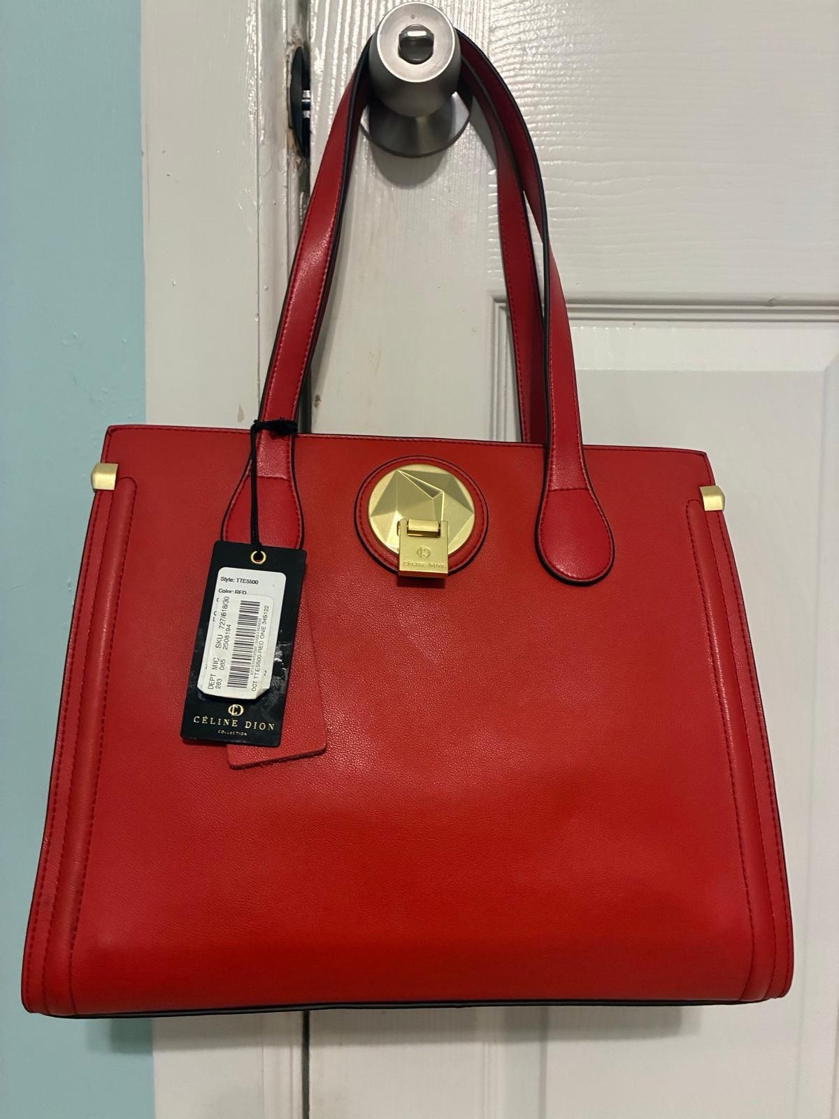 Céline Dion Collection Octave leather satchel bag in red with gold-tone hardware