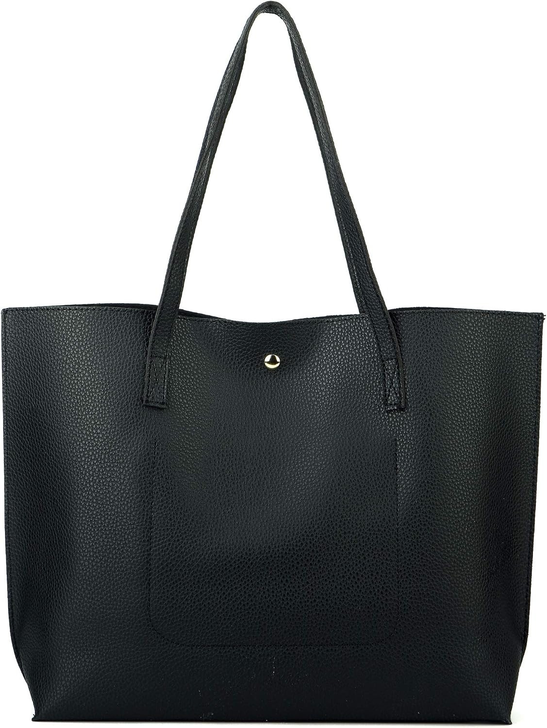 Trendy Black PU Leather Tote: Lightweight Handbag with Tassel & Multiple Pockets