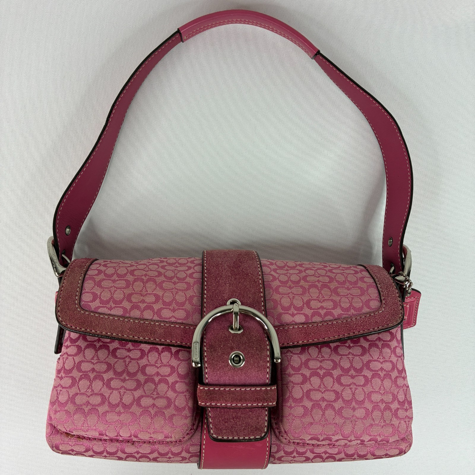 Vintage Coach Pink Soho Signature Shoulder Bag A05U 1444 Purse Hobo Buckles Y2K