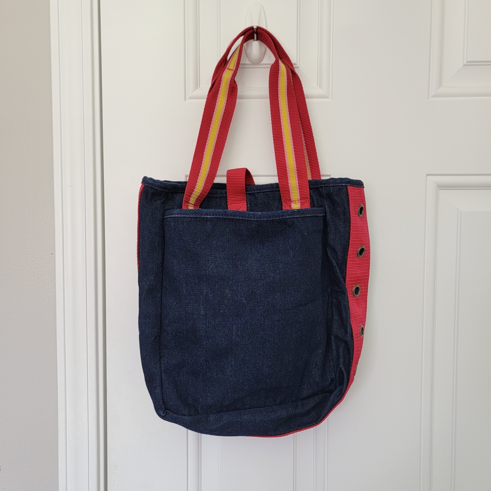 MOSS Denim Tote Retro Red Sunset Palms Snap Close Colorful Handles California