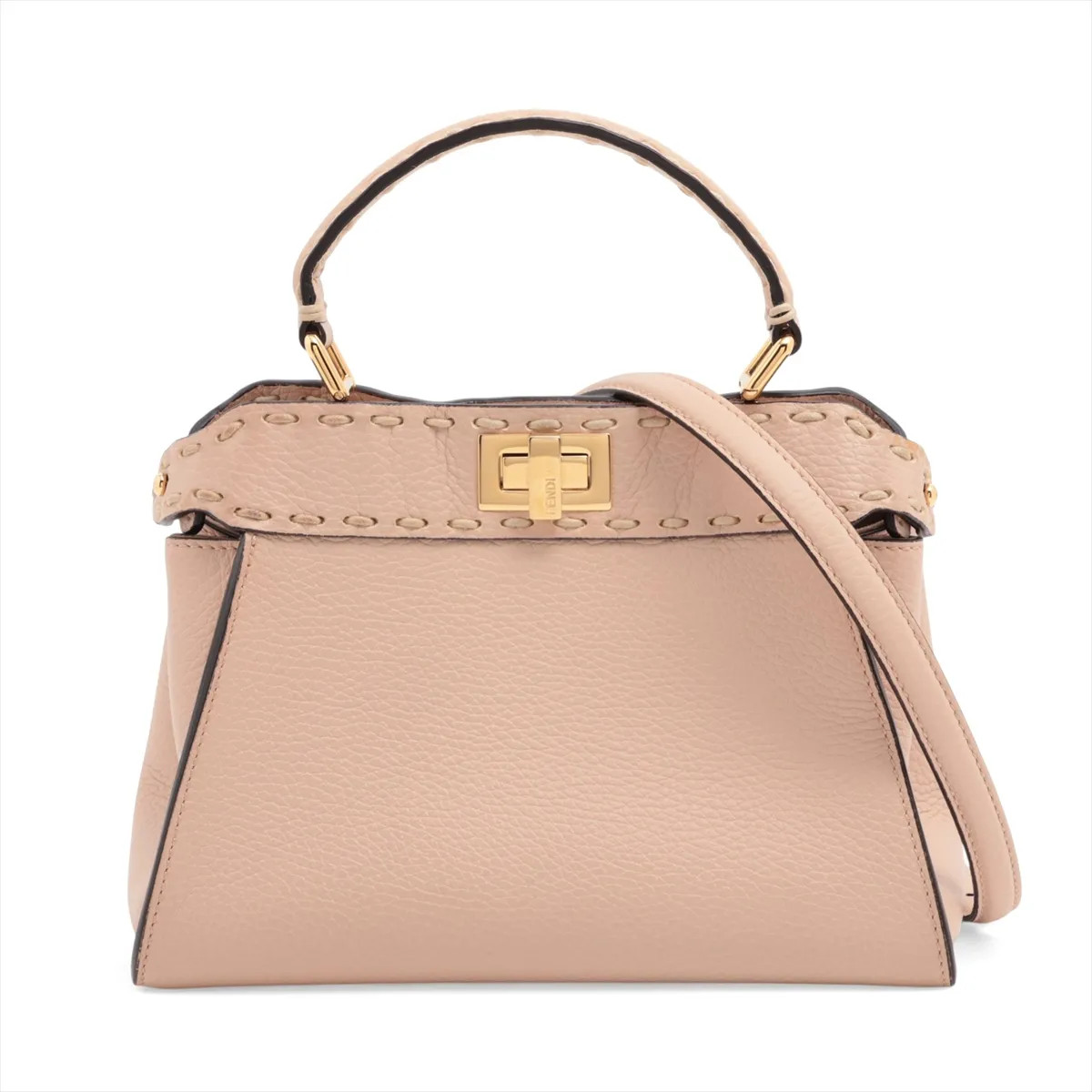 Fendi Selleria Mini Peek-a-boo Leather 2 Way Handbag Beige 8BN244